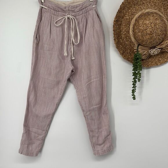 Free People Light At Sunrise Paperbag Pants Size 6 Cropped Super High Rise Strip - Picture 3 of 16